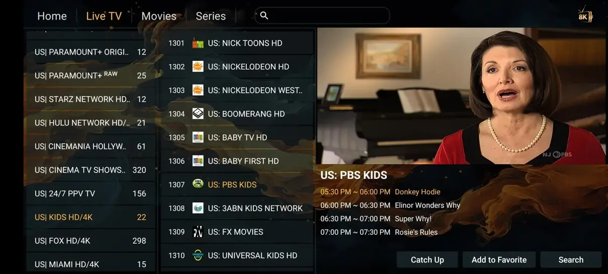 Voorbeeldscherm van Watchtivo IPTV interface 4
